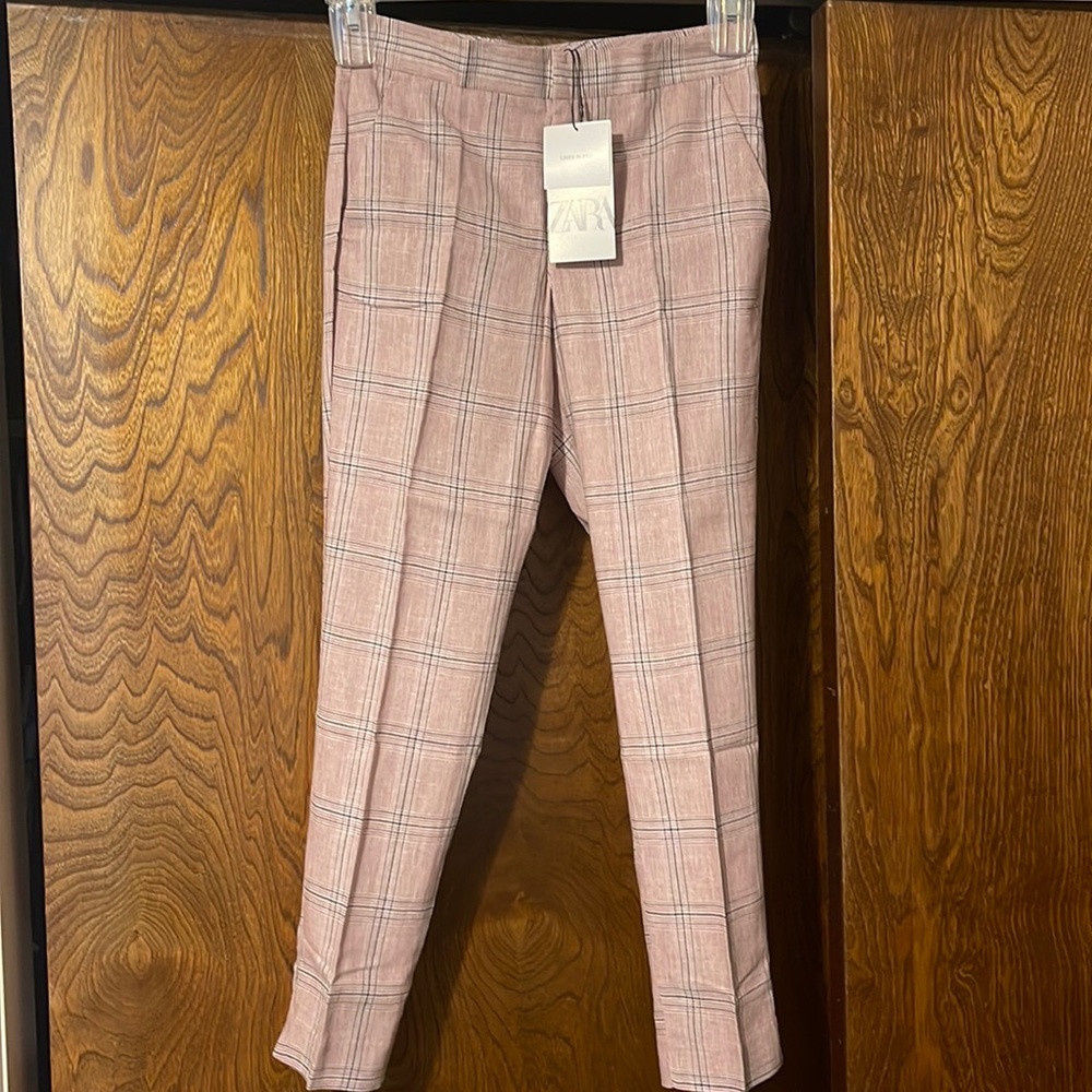 Zara NWT 30% linen plaid pants,sz.2